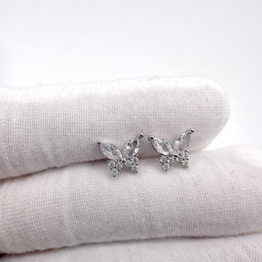 .925 Sterling Silver Butterfly Cz Earrings - Picture 8 of 11